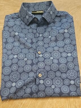 Murano Navy Blue Circular Pattern Dress Shirt